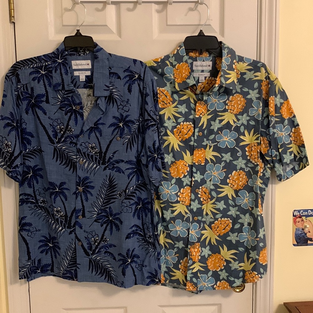 Set of 2 Men’s Saddlebred Tropical-theme Short-sleeve Shirts
